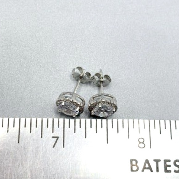925 Sterling Sliver CZ Stud Earrings in Halo Setting - Picture 5 of 5